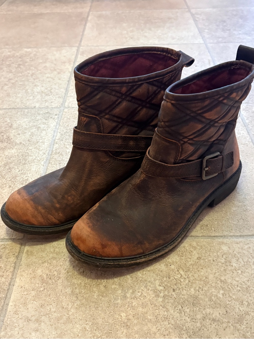 Lucky Brand Brown Quilted Leather Ankle Boots